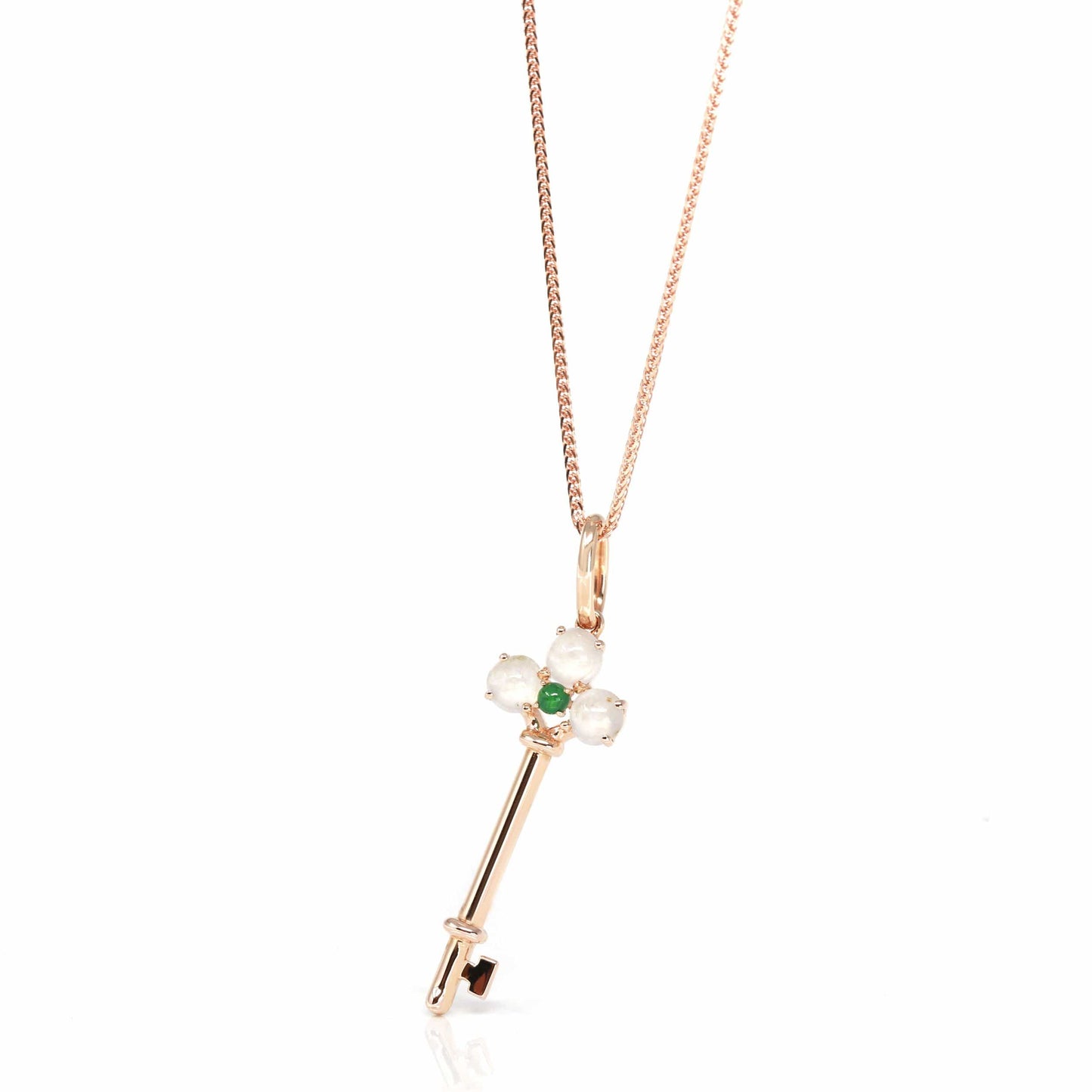 RealJade™ "Jadeite Good Luck Key" 18k Rose Gold Genuine Burmese Jadeite Necklace With Diamonds