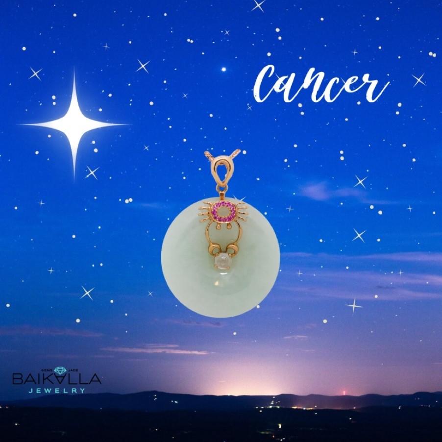 18k Rose Gold Genuine Jade Jadeite Constellation Horoscope (Cancer) Necklace Pendant with Ruby