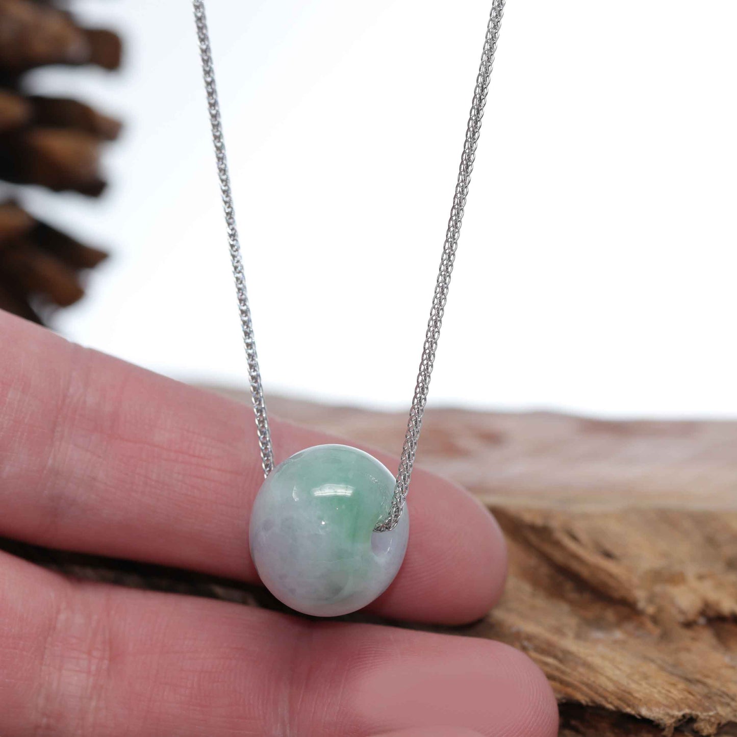 Load image into Gallery viewer, RealJade® Co. &amp;quot;Good Luck Button&amp;quot; Necklace Green &amp;amp; Lavender Jadeite Jade Lucky Tong Tong Pendant Necklace
