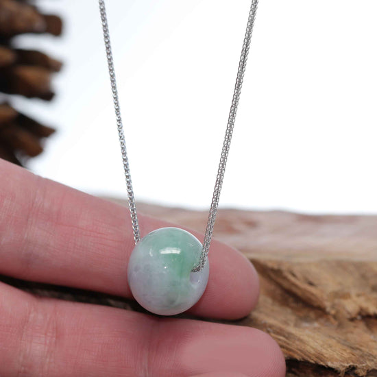 Load image into Gallery viewer, RealJade® Co. &amp;quot;Good Luck Button&amp;quot; Necklace Green &amp;amp; Lavender Jadeite Jade Lucky Tong Tong Pendant Necklace

