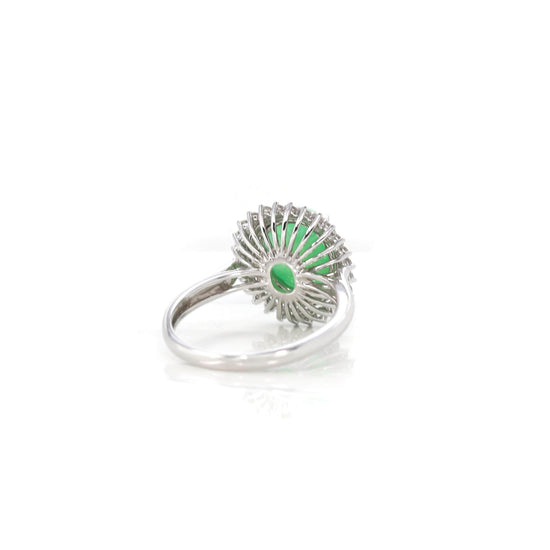 Load image into Gallery viewer, 18k White Gold Natural Imperial Green Jadeite Jade Engagement Ring With Diamonds
