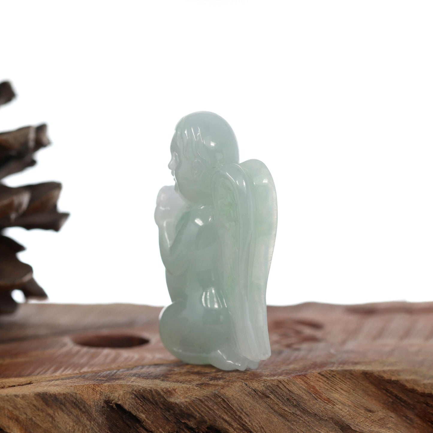 Natural Green Jadeite Jade "Kneeling Angel" Pendant Necklace For Men, Collectibles.