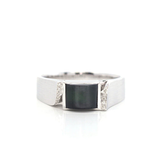 Load image into Gallery viewer, RealJade¨ &amp;quot;Classic Emerald Style&amp;quot; Genuine Burmese Emerald Cut Black Jadeite Jade Engagement Ring

