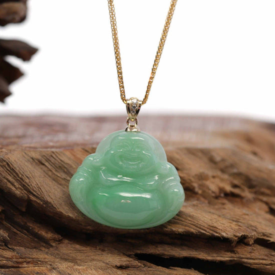 Buy Green Jade Laughing Buddha Pendant With Faux Diamond on Silver Tone  Chain, 17 Online in India - Etsy