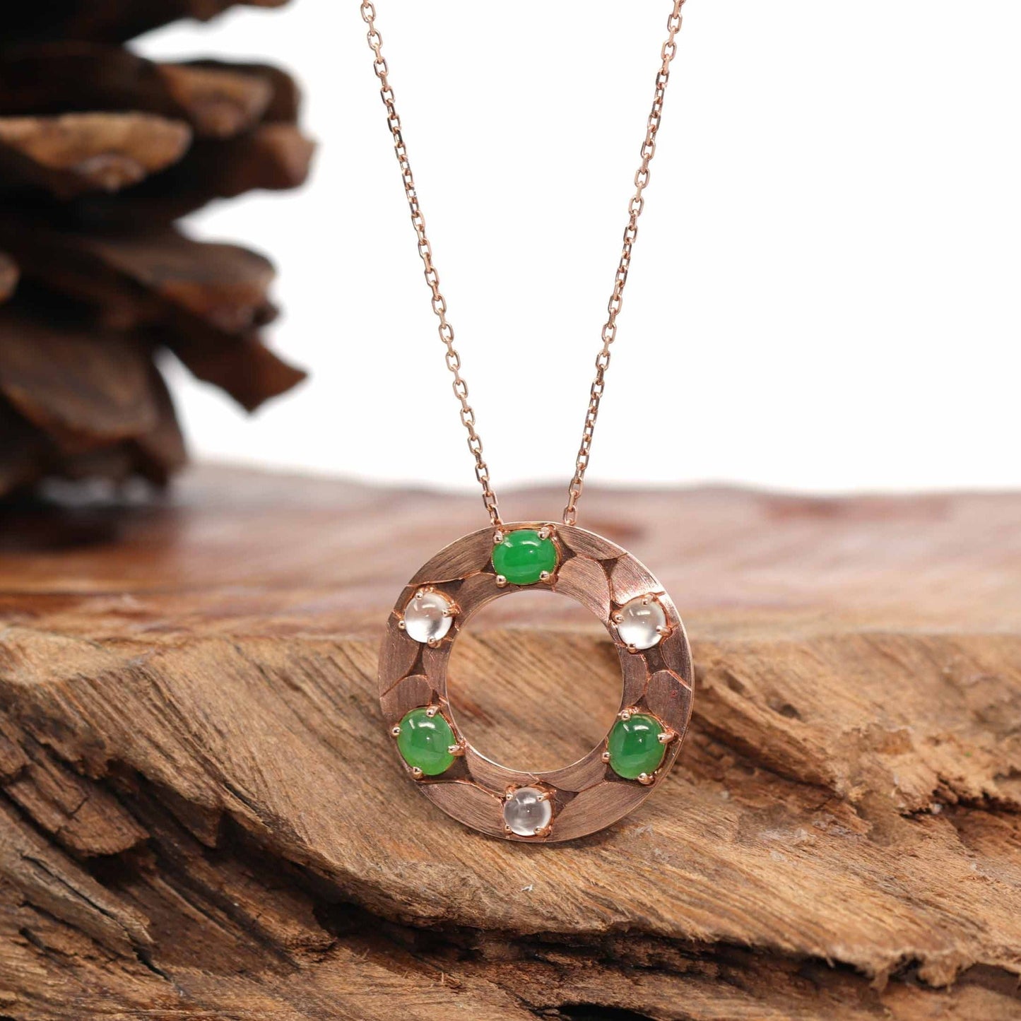 18K Rose Gold "Multi-Color Jadeite" Genuine Ice and Imperial Jadeite Jade Pendant with Diamonds