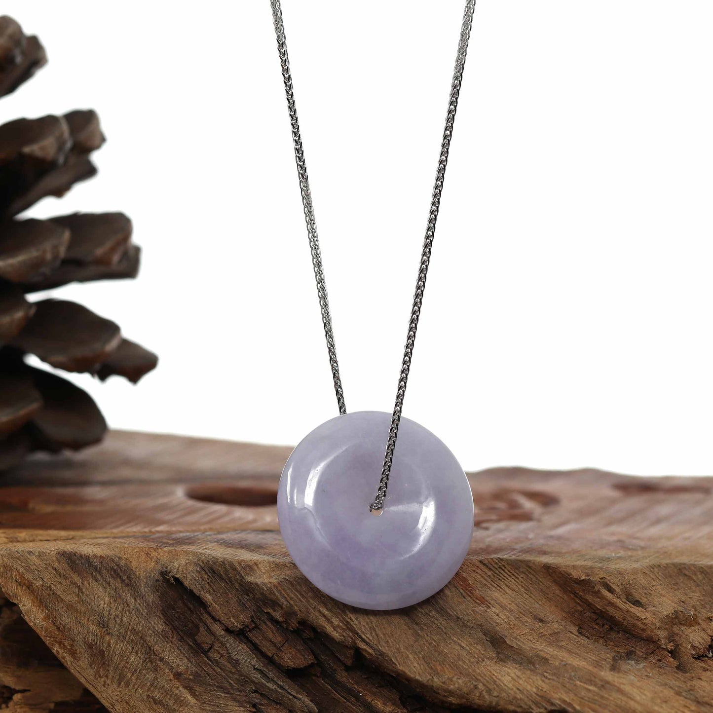 RealJade® Co. Jade Pendant Necklace "Good Luck Button" Necklace Lavender Jadeite Jade Lucky Ping An Kou Necklace