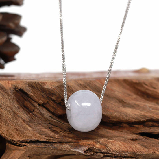 Load image into Gallery viewer, RealJade® Co. &amp;quot;Good Luck Button&amp;quot; Necklace Light Lavender Jade Lucky KouKou Pendant Necklace
