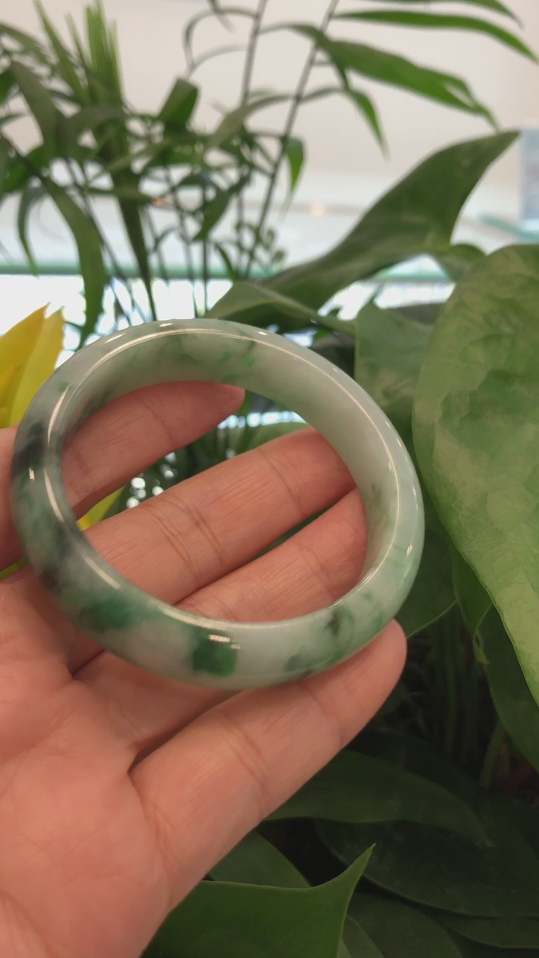 Load and play video in Gallery viewer, &amp;quot;Princess Half Round&amp;quot; Genuine Burmese Forest Green Jadeite Jade Bangle Bracelet (56.23 mm) #706
