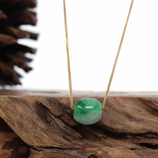 RealJade Co.® "Good Luck Button" Necklace Rich Forest Green Jade Lucky TongTong Pendant Necklace-RealJade Co.® Happy Valley Oregon