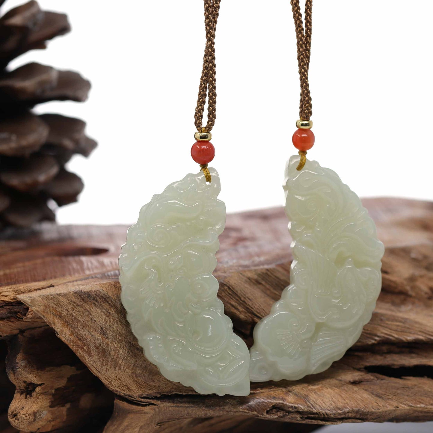 RealJade Co.® "Dragon & Phoenix" Genuine HeTian White Nephrite Jade Pendant Necklace-RealJade Co.® Happy Valley Oregon