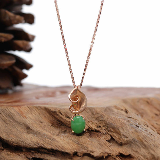 Load image into Gallery viewer, 18K Rose Gold &amp;quot;Morning Glory&amp;quot; Imperial Jadeite Jade Cabochon Necklace with Diamonds
