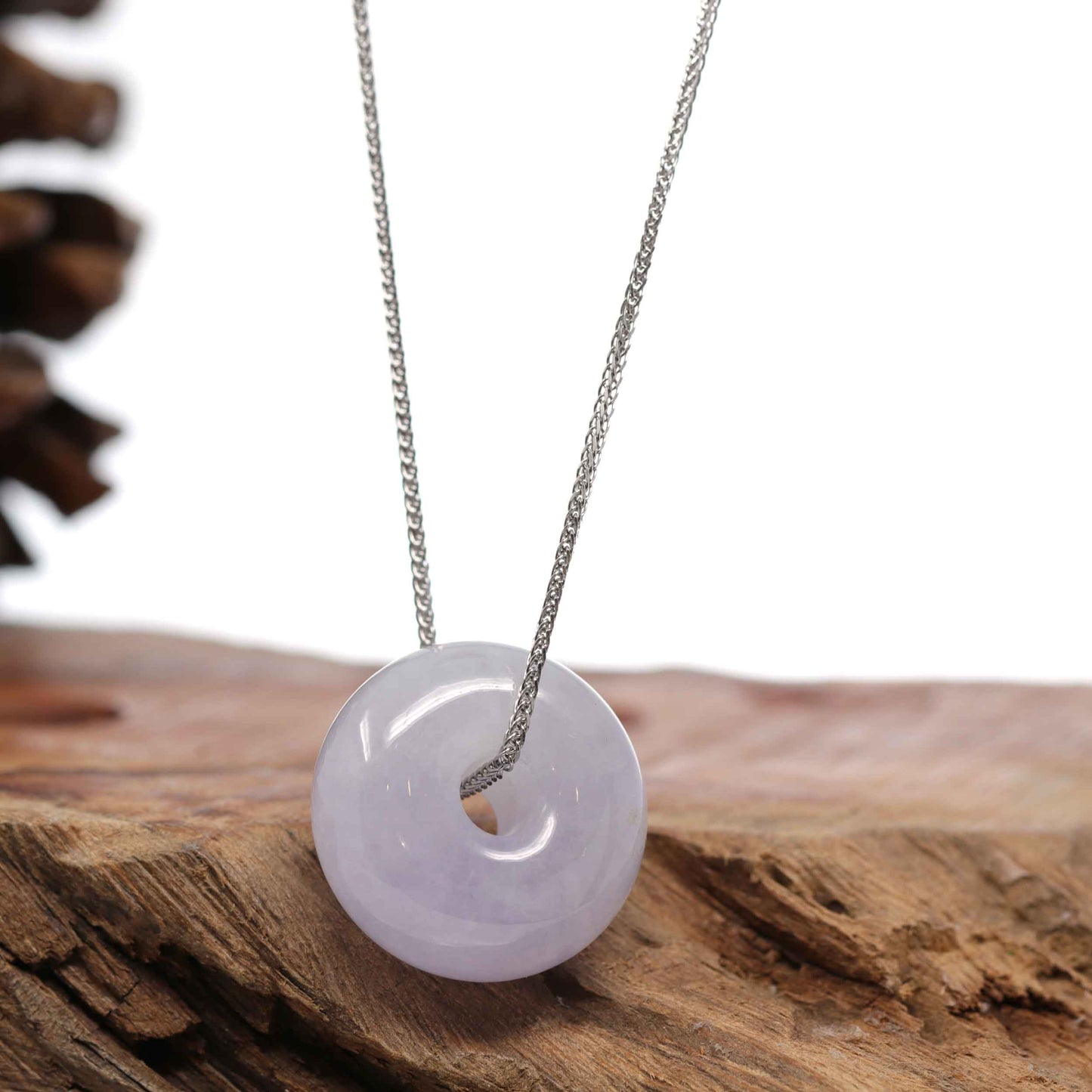 RealJade Co.® "Good Luck Button" Necklace Lavender Jadeite Jade Lucky Tong Tong Pendant Necklace