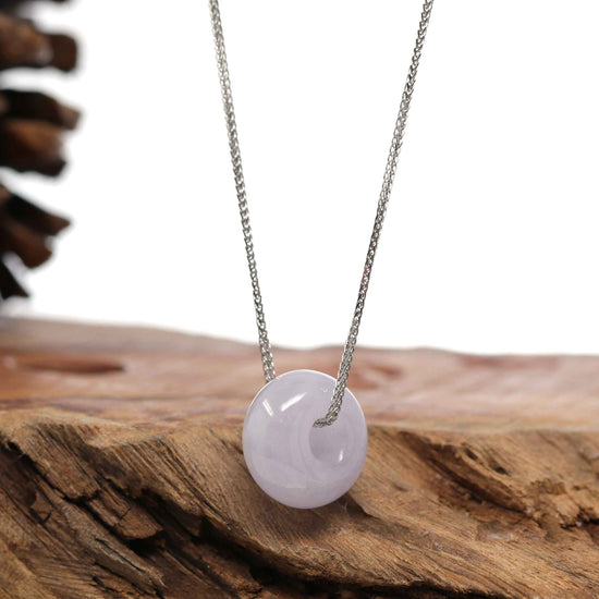 RealJade® Co. "Good Luck Button" Necklace Lavender Jadeite Jade Lucky KouKou Pendant Necklace