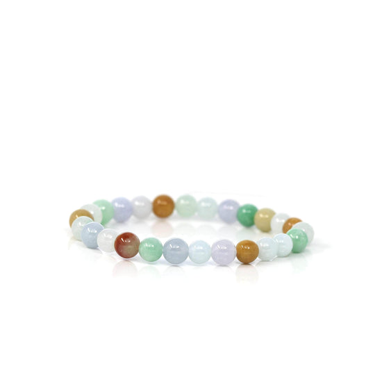 Genuine Jadeite Jade Round Multiple Colors Beads Bracelet ( 6.7 mm)