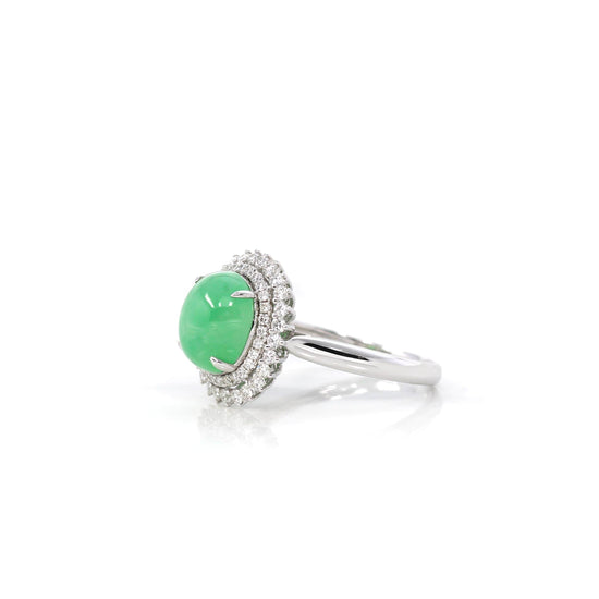 Load image into Gallery viewer, 18k White Gold Natural Imperial Green Jadeite Jade Engagement Ring With Diamonds
