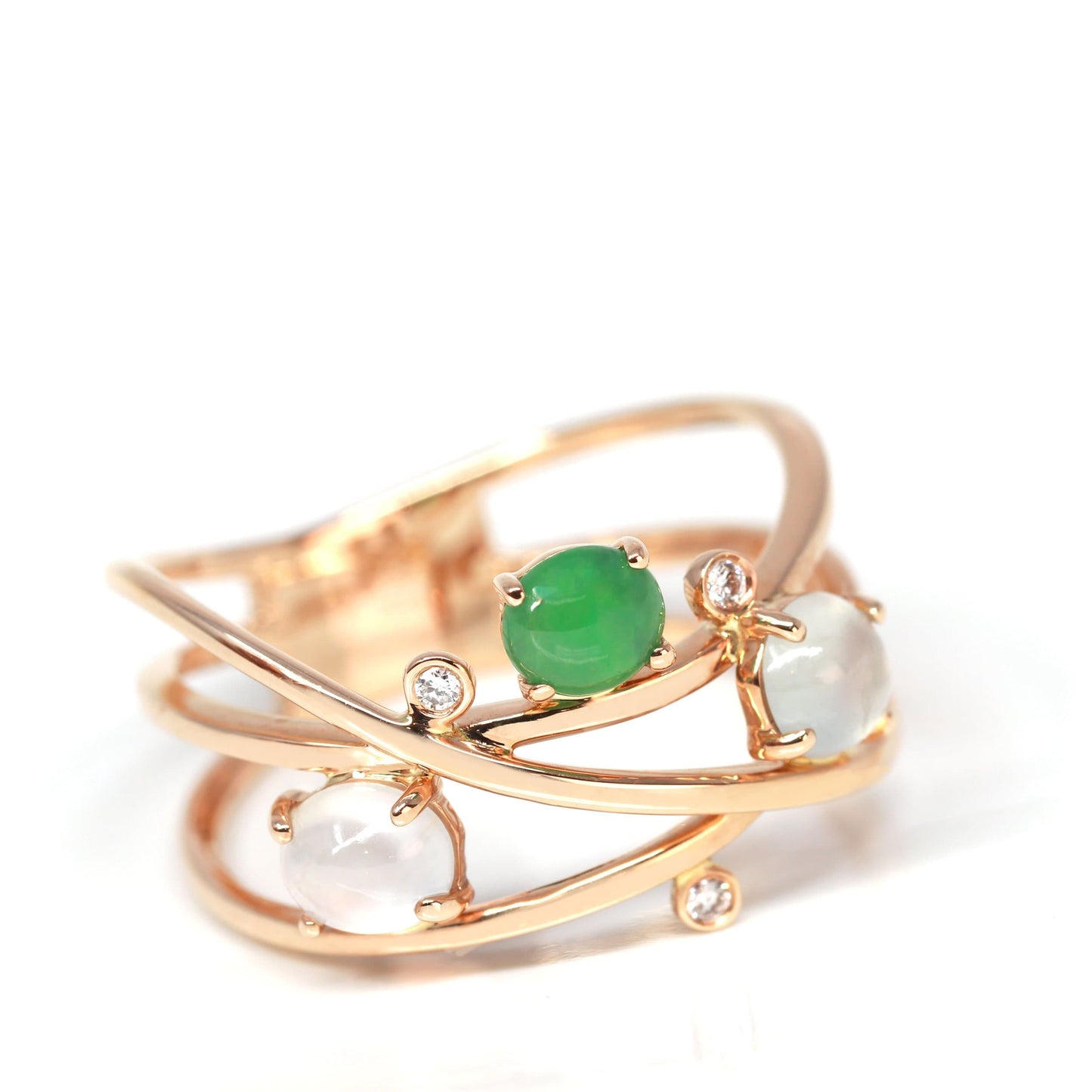 RealJade® "Bubble Collection" 18k Rose Gold Natural Ice/ Multi-Colored Jadeite Ring With Diamonds