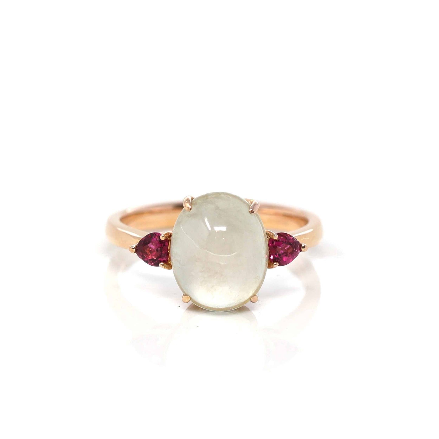 Load image into Gallery viewer, RealJade® &amp;quot;Sarah&amp;quot; 18k Rose Gold Natural Ice Jadeite &amp;amp; Tourmaline Engagement Ring
