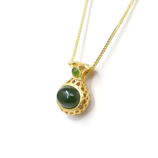 RealJade® Co. Jade Pendant Necklace   "Lucky Oval Jade" Sterling Silver Nephrite Green Jade Classic Pendant Necklace
