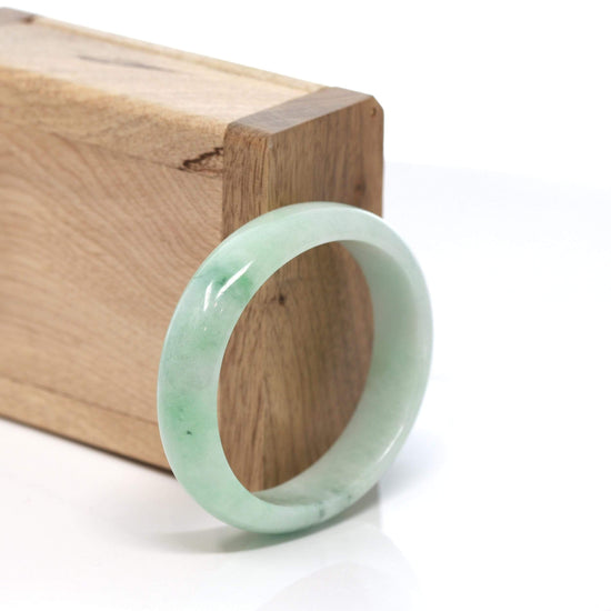 RealJade® Co. "Half-Round Oval Bangle" Genuine Burmese Vibrant Green Jadeite Jade Oval Bangle Bracelet (51.74 mm) #191