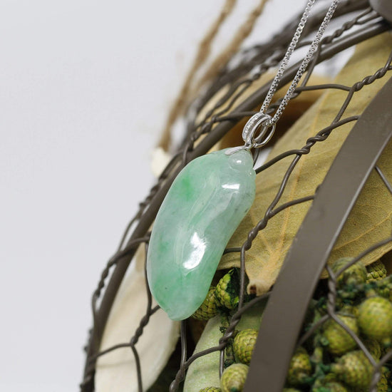 18K Rose Gold Genuine Burmese Green Jadeite"FuShou Melon" Pendant Necklace