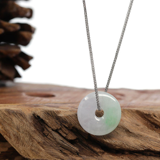 RealJade® Co. "Good Luck Button" Necklace Green and Lavender Jadeite Jade Lucky Ping An Kou Necklace