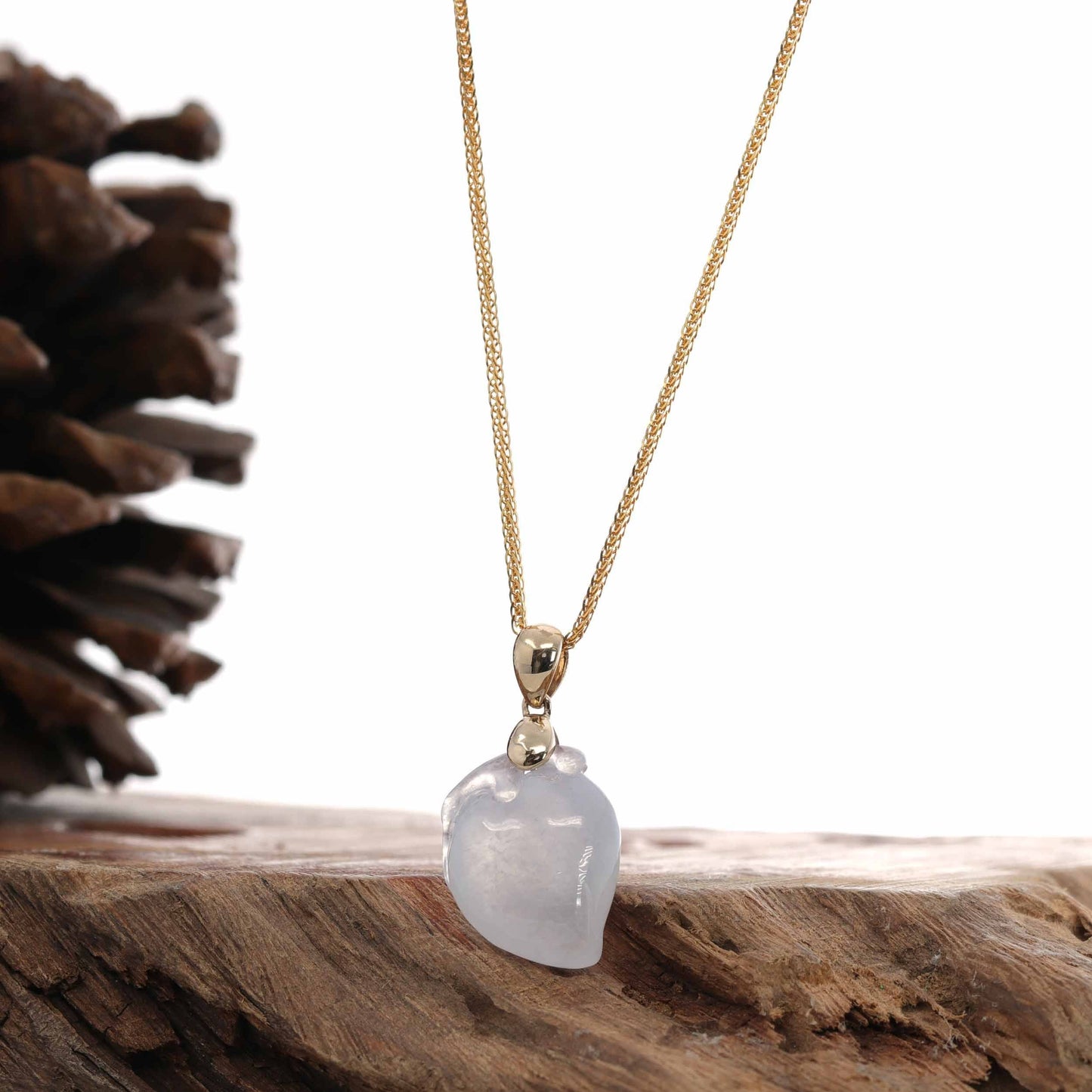 Load image into Gallery viewer, RealJade® Natural Ice Jadeite Jade &amp;quot;Longevity Peach&amp;quot; Shou Tao Necklace with 14k Yellow Gold Bail
