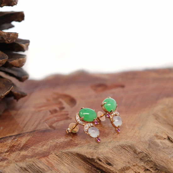18K Rose Gold Multi Color Jadeite Jade Stud Earrings, Real jade jadeite Jewelry, happy Valley, Oregon, RealJade Co.® Jewelry