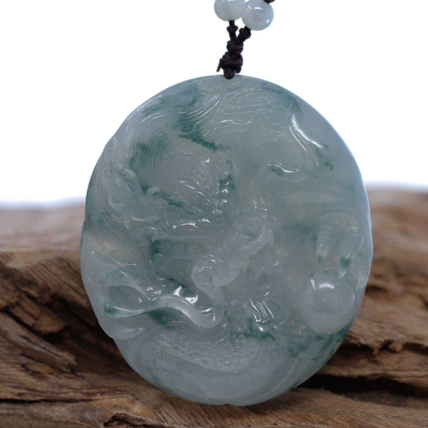 RealJade Co. "Soring Dragon" Natural Jadeite Jade Blue Green Pendant Necklace For Men, Collectibles.