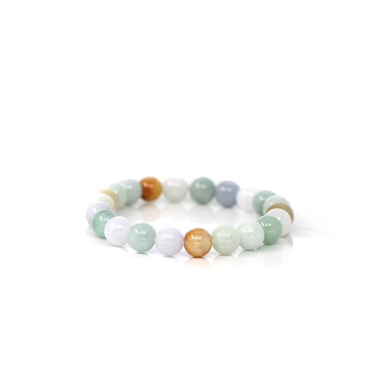 Genuine Jadeite Jade Round Multiple Colors Beads Bracelet ( 7.8 mm )