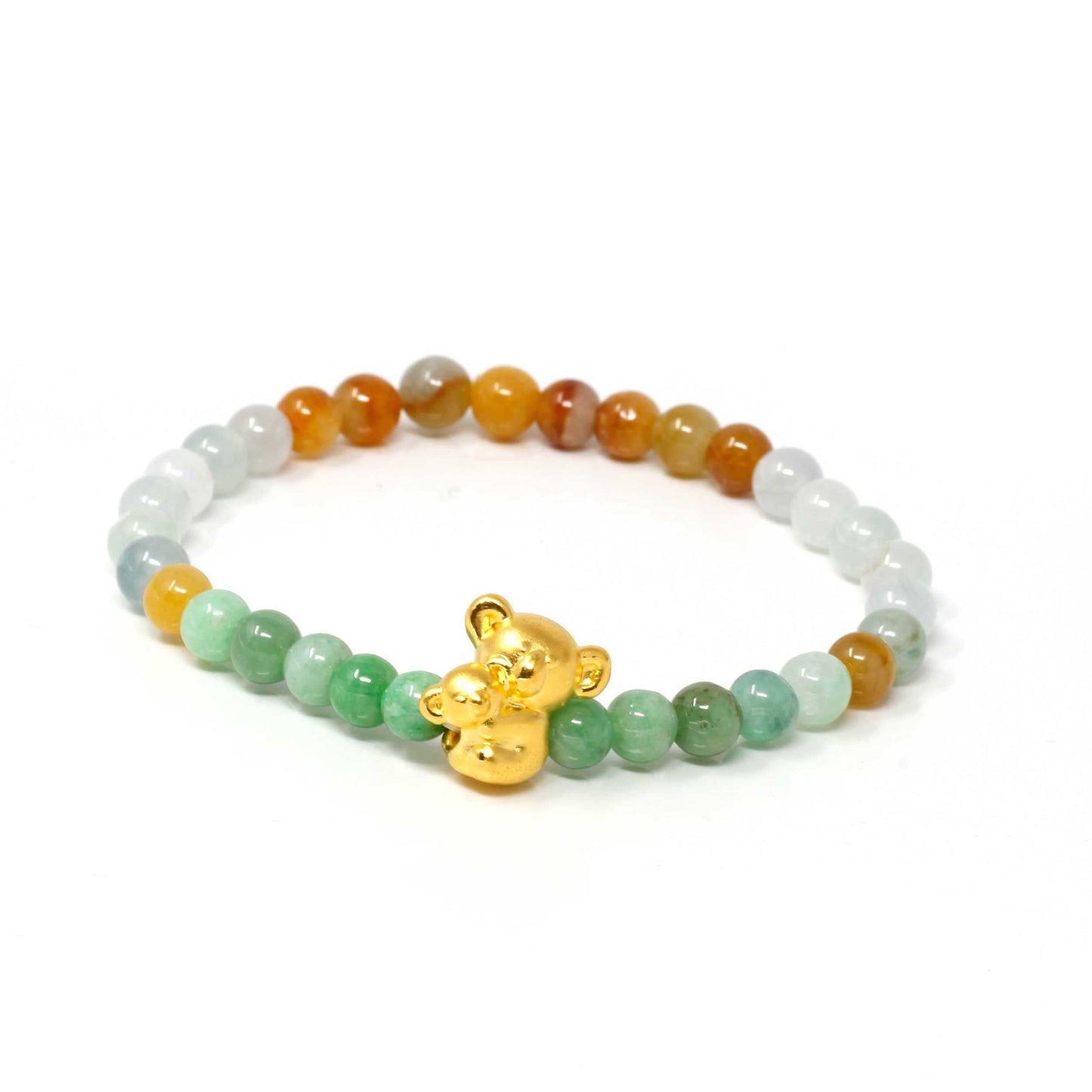 Genuine High-quality Jade Jadeite Colorful Bracelet Bangle with 24k Yellow Gold Koala Bear Charm#401