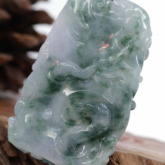 RealJade Co. "Soring Dragon" Natural Jadeite Jade Blue Green Pendant Necklace For Men, Collectibles.