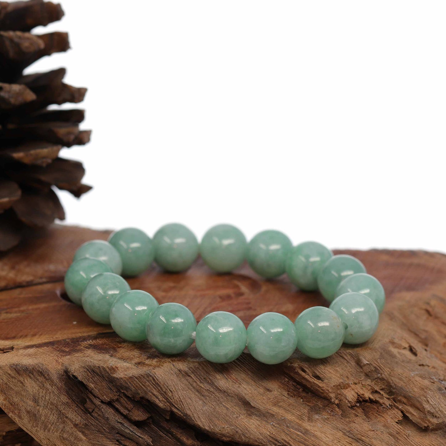 Jadeite Jade 13mm Round Green Beads Bracelet