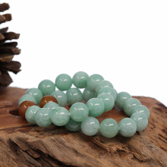 Jadeite Jade 13mm Round Green Beads Bracelet ( 13 mm ) For Men