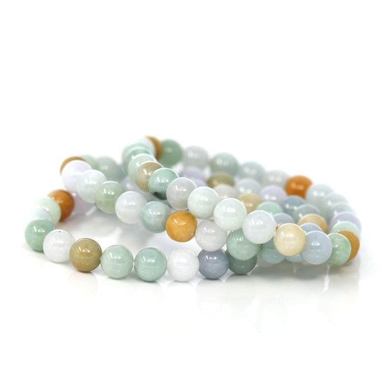 Genuine Jadeite Jade Round Multiple Colors Beads Bracelet ( 7.8 mm )