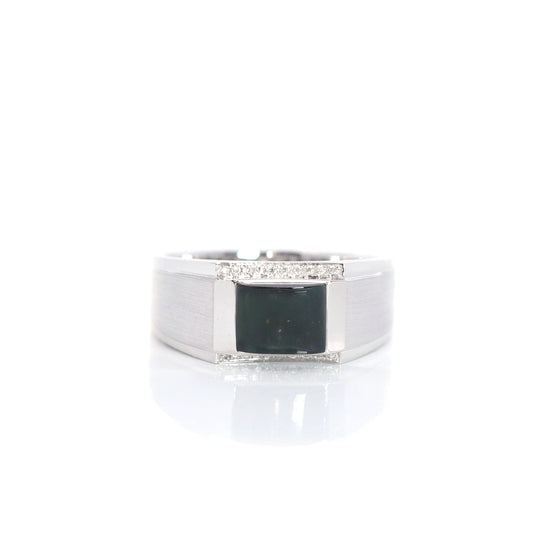 RealJade Co.® "Classic Emerald Style" Genuine Burmese Emerald Cut Black Jadeite Jade Engagement Ring-RealJade Co.® Happy Valley Oregon