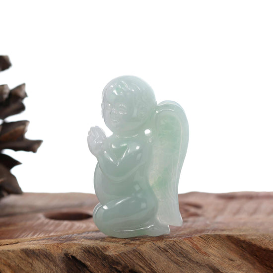Load image into Gallery viewer, Natural Green Jadeite Jade &amp;quot;Kneeling Angel&amp;quot; Pendant Necklace For Men, Collectibles.
