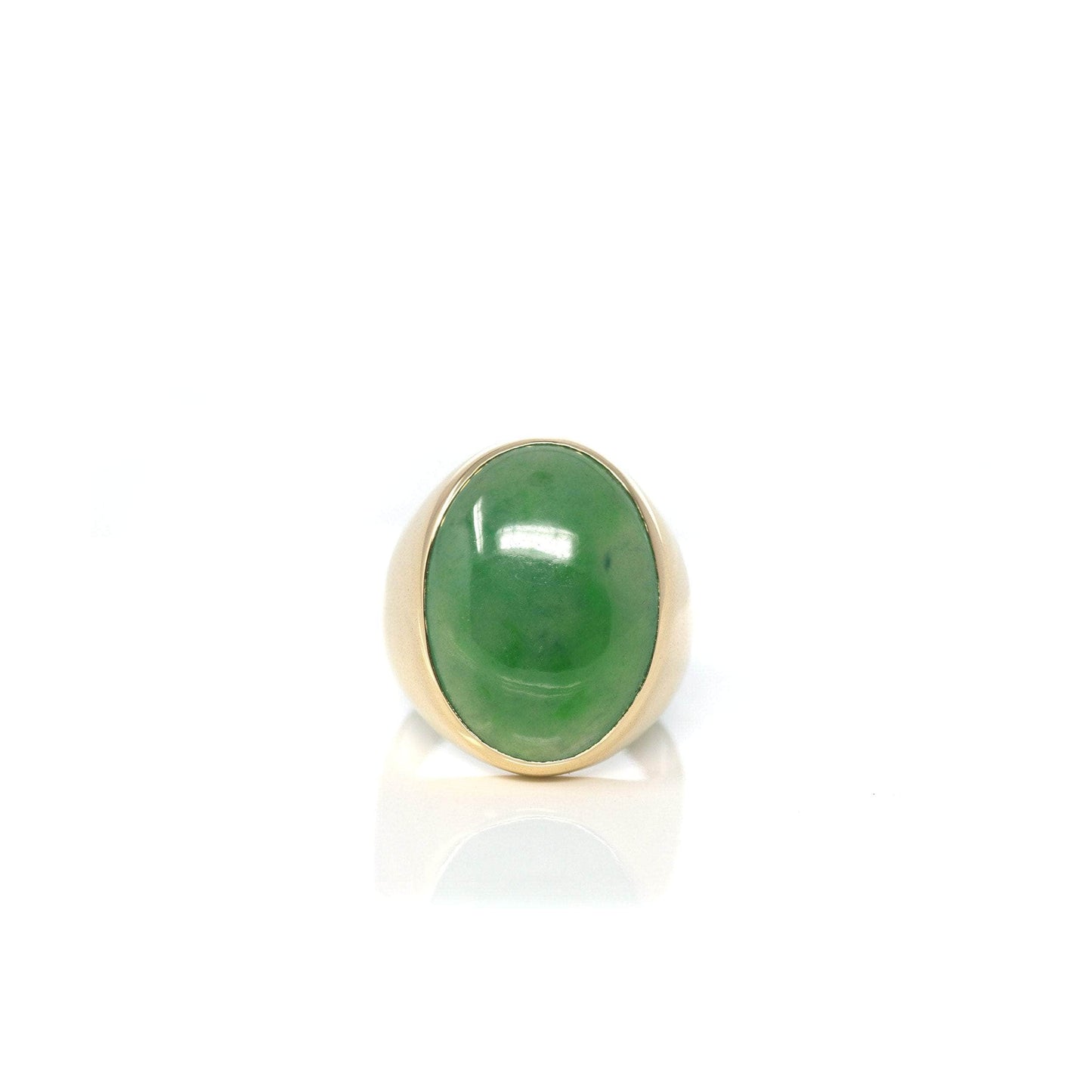 RealJade® "Classic Oval Signet" 14k Genuine Forest Green Old mine Jadeite Jade Men's Ring