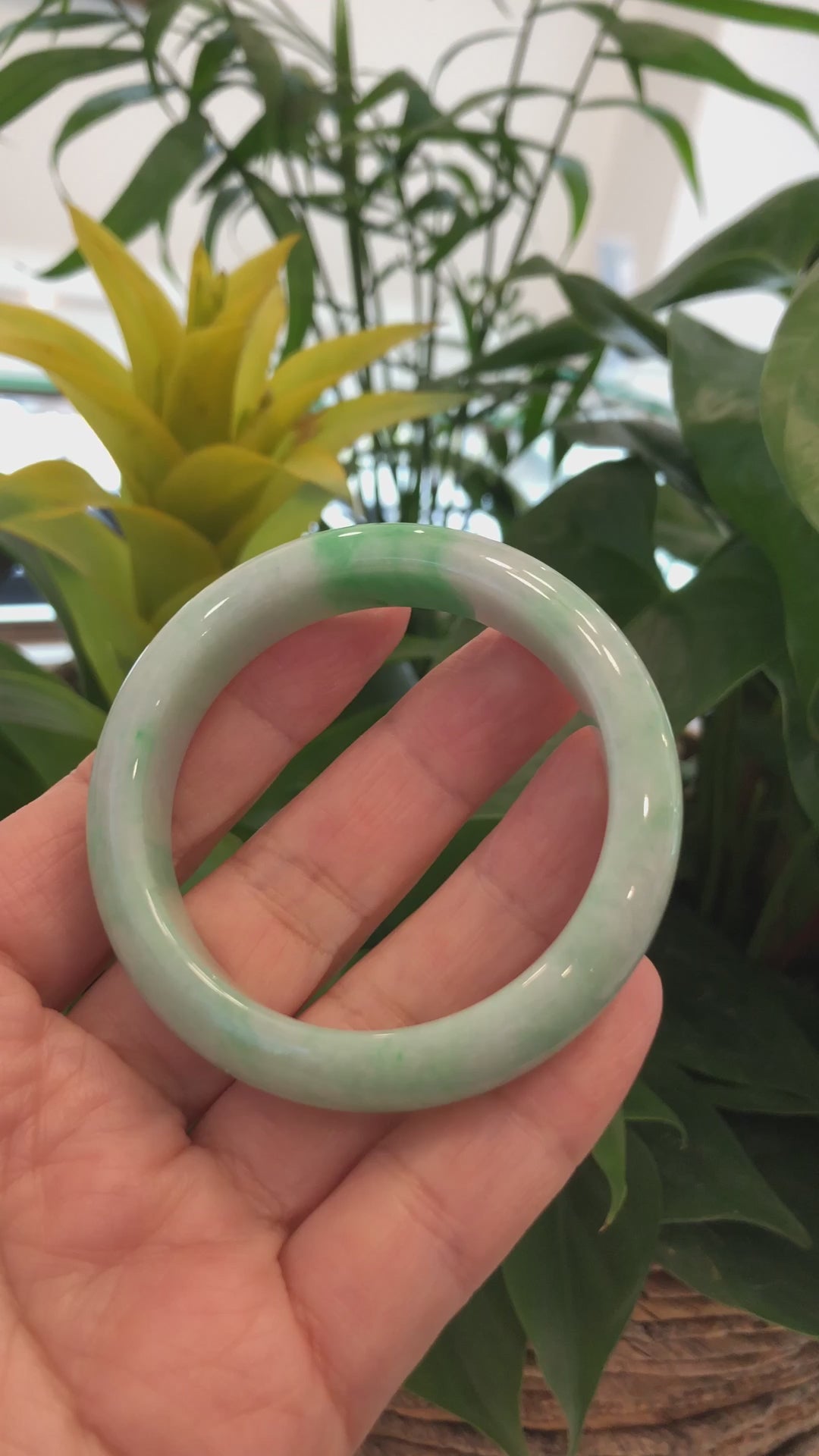 Load and play video in Gallery viewer, Genuine Burmese Vibrant Green Jadeite Jade Bangle Bracelet (53 mm) #236
