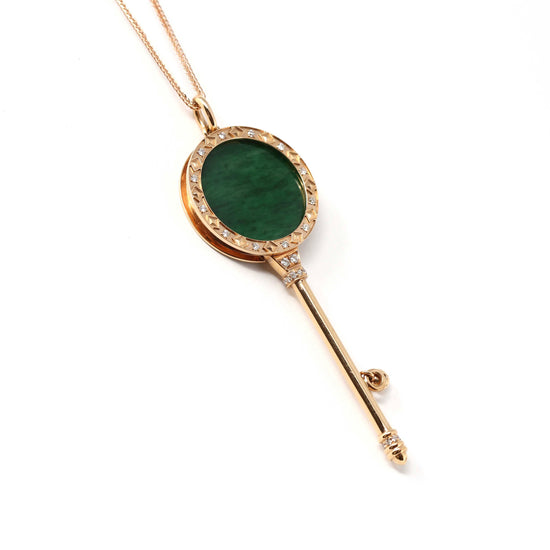 RealJade™ "Lucky Key" 18k Rose Gold Jadeite Jade Key Pendant Necklace With Diamond