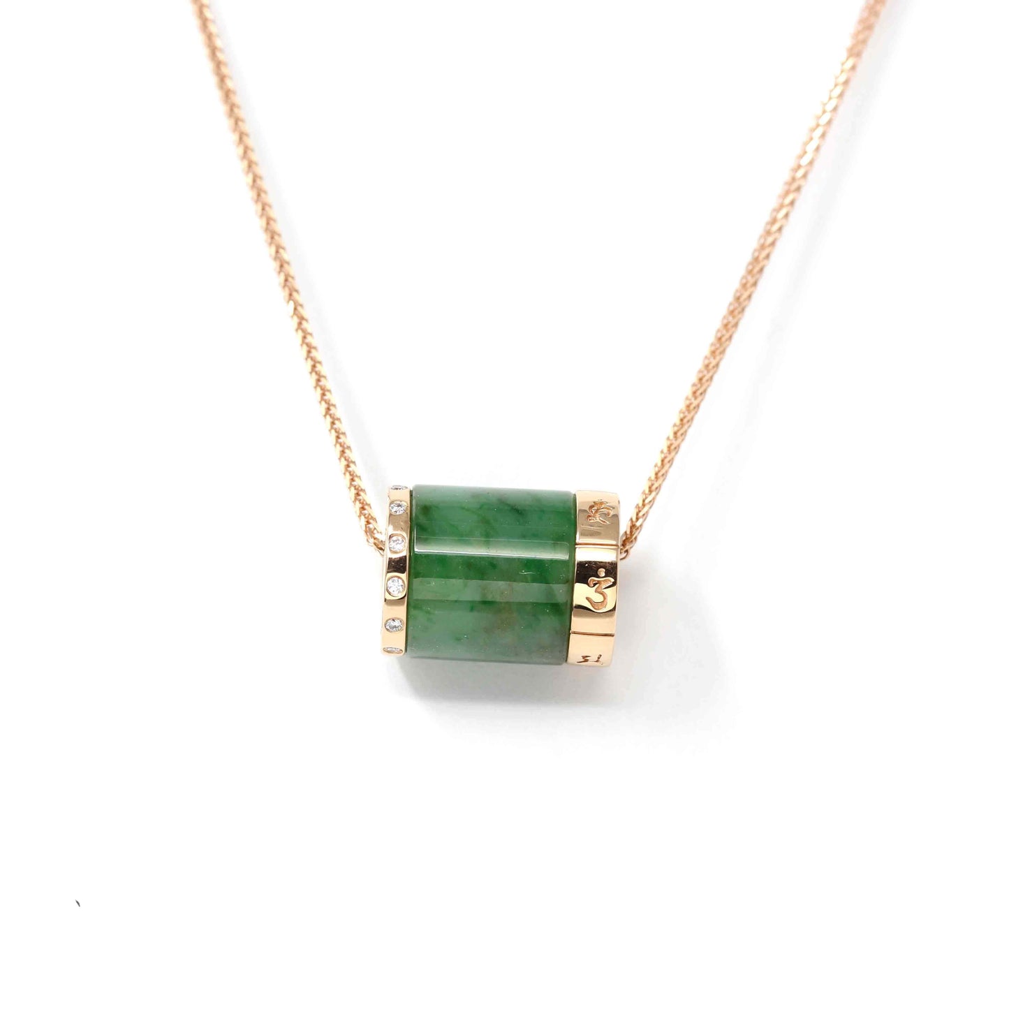 18k Rose Gold Jadeite Jade Diamond Pendant Necklace #SZD1058