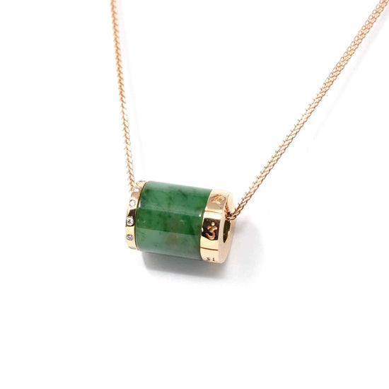 18k Rose Gold Jadeite Jade Diamond Pendant Necklace #SZD1058