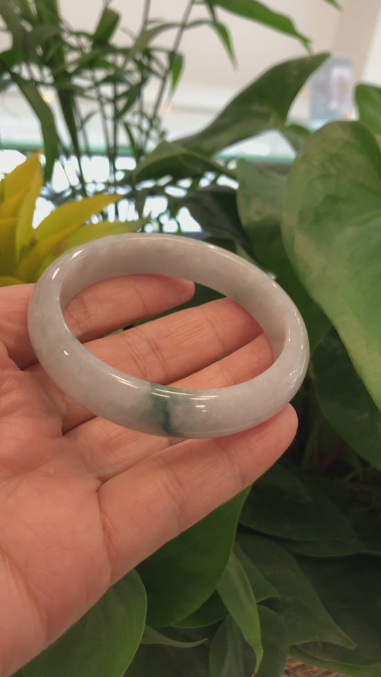 Load and play video in Gallery viewer, &amp;quot;Classic Bangle&amp;quot; Forest Green &amp;amp; White Jadeite Jade Bangle Bracelet (57.51 mm) #713
