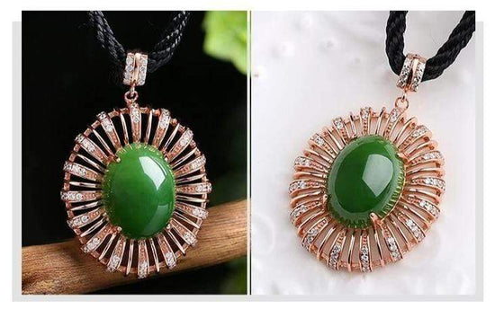 Load image into Gallery viewer, Sterling Silver Rose Gold Plated Nephrite Jade Pendant
