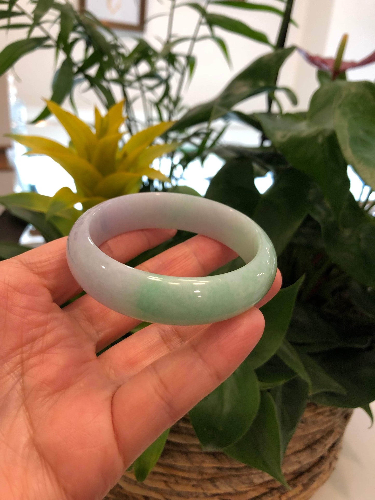 High-quality Lavender-Green Natural Burmese Jadeite Jade Bangle (57.12 mm ) #325