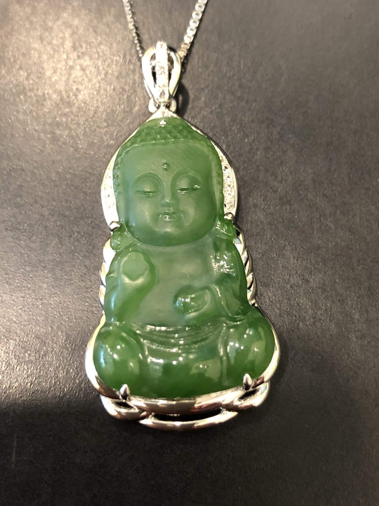 Authentic Jade Buddha Necklace: Adorned Cubic Zirconia - Mantrapiece