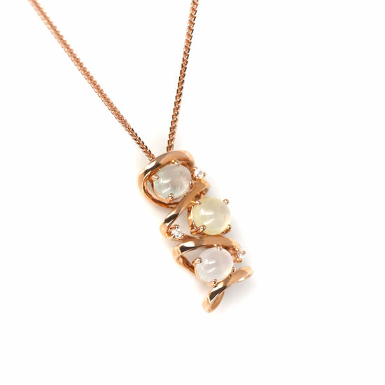RealJade® "Alice" 18k Rose Gold Ice Jadeite Jade Diamond Pendant Necklace