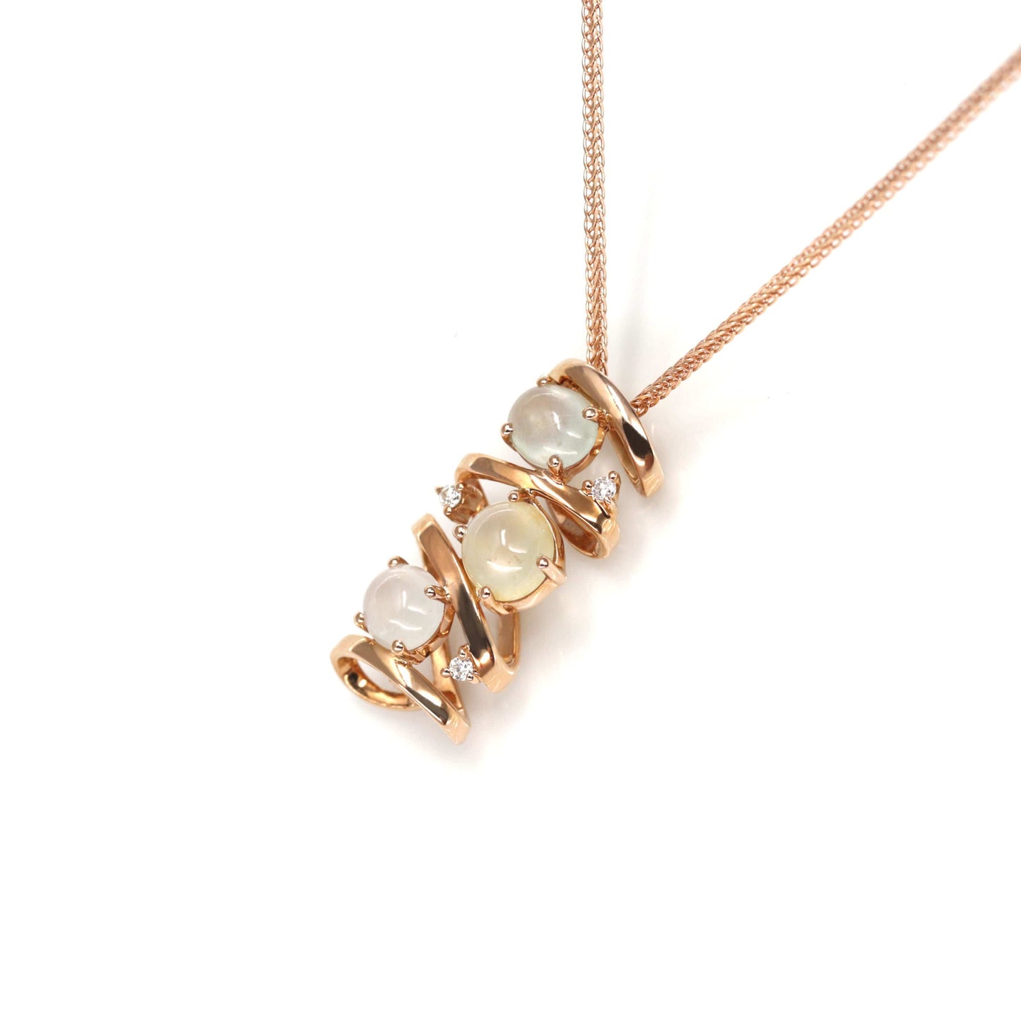 Load image into Gallery viewer, RealJade® &amp;quot;Alice&amp;quot; 18k Rose Gold Ice Jadeite Jade Diamond Pendant Necklace
