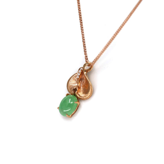 18k Rose Gold Jadeite Jade Diamond Pendant Necklace