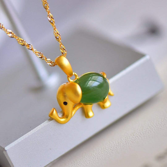 RealJade® Sterling Silver Real Green Nephrite Jade Elephant Pendant Necklace