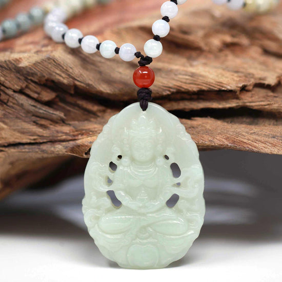 Load image into Gallery viewer, RealJade® &amp;quot;Goddess of Compassion: Guan Yin&amp;quot; Genuine HeTian White Nephrite Jade GuanYin Carving Pendant Necklace
